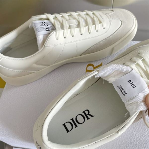 Dior B101 Cream Smooth Calfskin and Greige Nubuck Sneaker - DR057