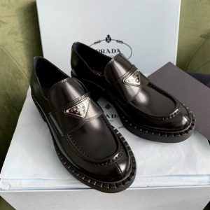 Prada Chocolate Brushed Leather Loafers - PLD005