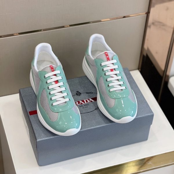 Prada America’s Cup Mesh Trainers Patent Jade Green Sneakers Reps 1