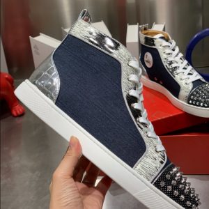 Christian Louboutin Lou Spikes Orlato Flat High Blue Sneaker Reps 1