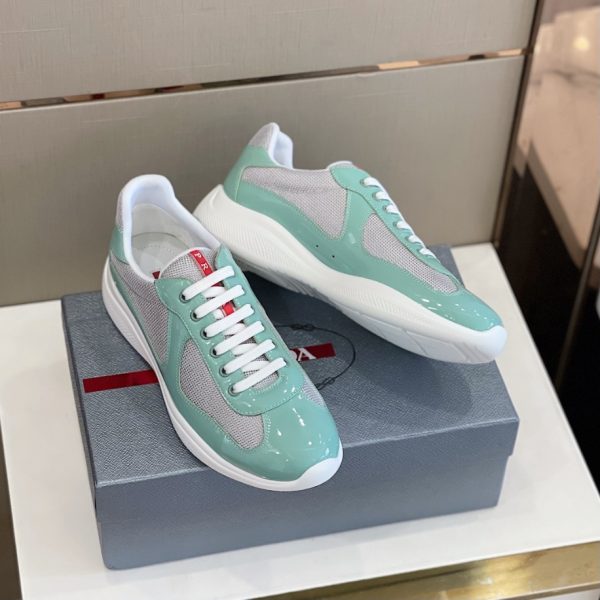 Prada America’s Cup Mesh Trainers Patent Jade Green Sneakers Reps