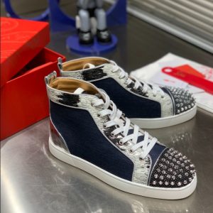 Christian Louboutin Lou Spikes Orlato Flat High Blue Sneaker Reps 4