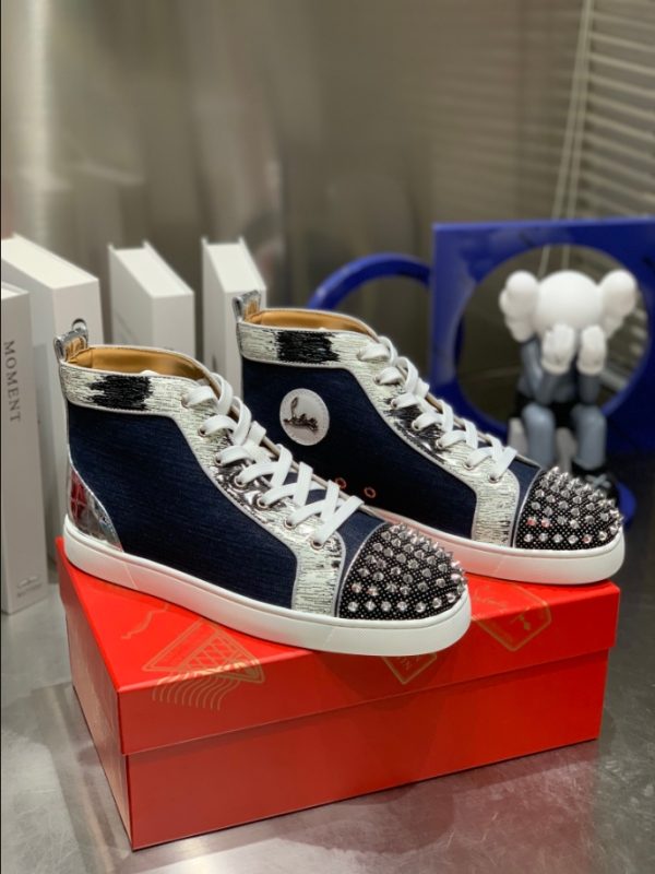 Christian Louboutin Lou Spikes Orlato Flat High Blue Sneaker Reps 6