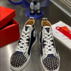 Christian Louboutin Lou Spikes Orlato Flat High Blue Sneaker Reps 3