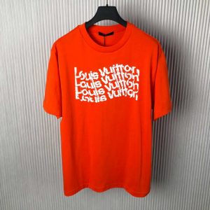 Louis Vuitton Short-Sleeved Cotton T-Shirt Orange Reps 3