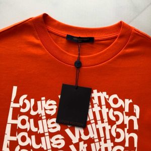 Louis Vuitton Short-Sleeved Cotton T-Shirt Orange Reps 4