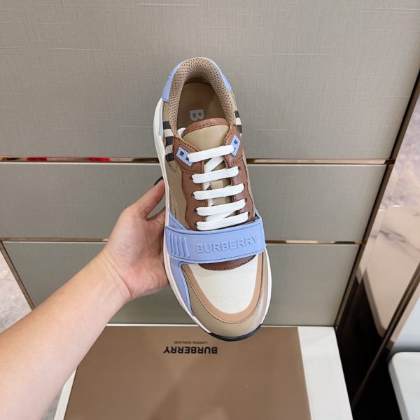 Burberry Check Cotton Leather Blue Sneaker Reps 2