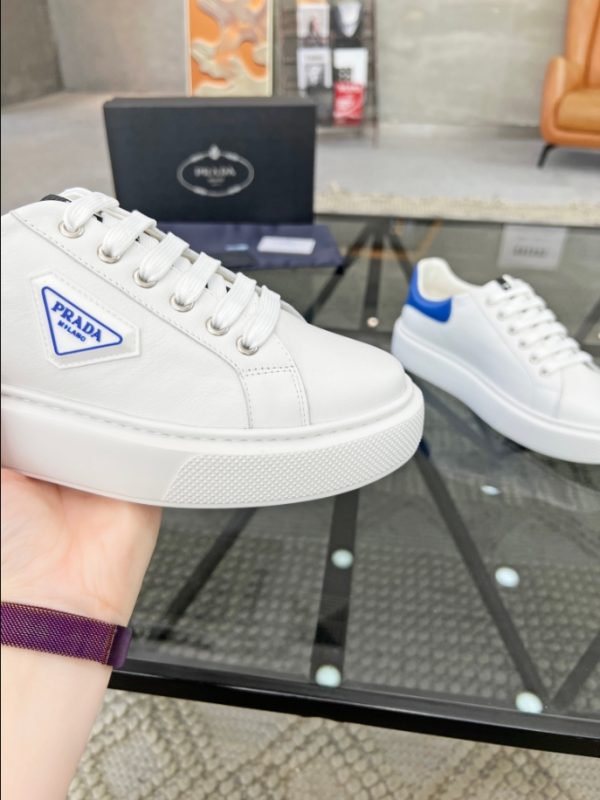 Prada Brushed Leather White Blue Sneakers Reps 1