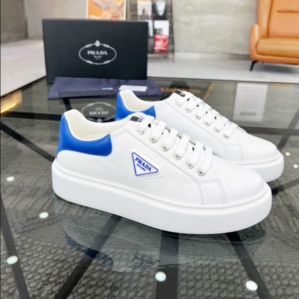 Prada Brushed Leather White Blue Sneakers Reps