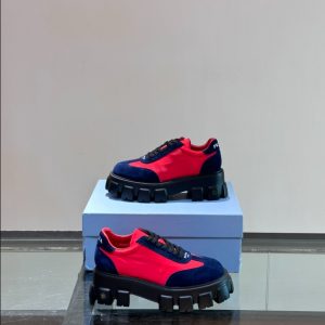 Prada Suede Lace-up Red Navy Sneakers Reps 1