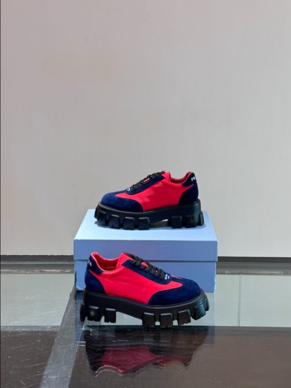 Prada Suede Lace-up Red Navy Sneakers Reps 1