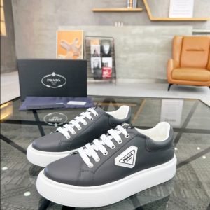 Prada Brushed Leather Grey White Sneakers Reps 1