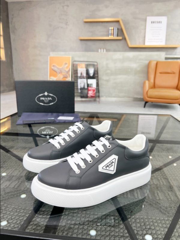 Prada Brushed Leather Grey White Sneakers Reps 1