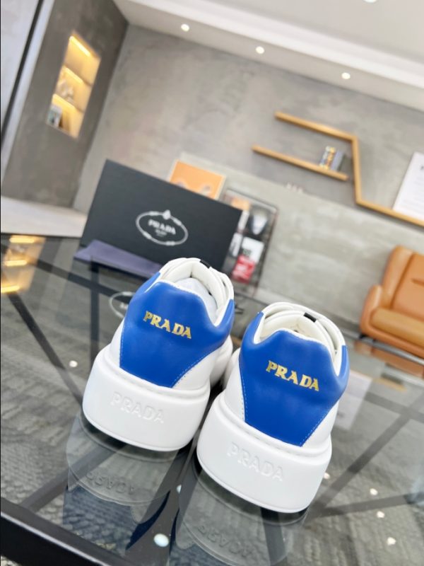 Prada Brushed Leather White Blue Sneakers Reps 3