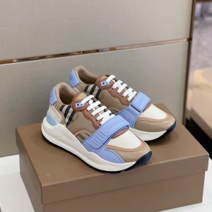 Burberry Check Cotton Leather Blue Sneaker Reps 4