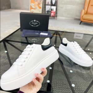 Prada Brushed Leather White Black Sneakers Reps 1