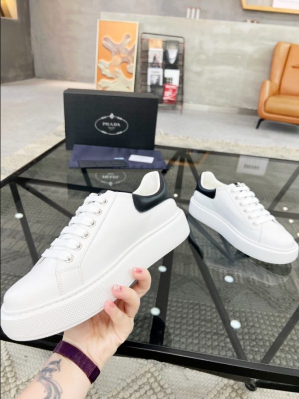 Prada Brushed Leather White Black Sneakers Reps 1