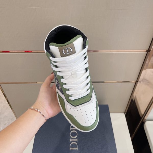 Dior B27 High Top Smooth Calfskin Oblique Jacquard 'Olive Cream' Sneaker Reps 2