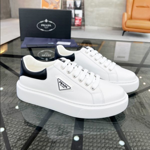 Prada Brushed Leather White Black Sneakers Reps