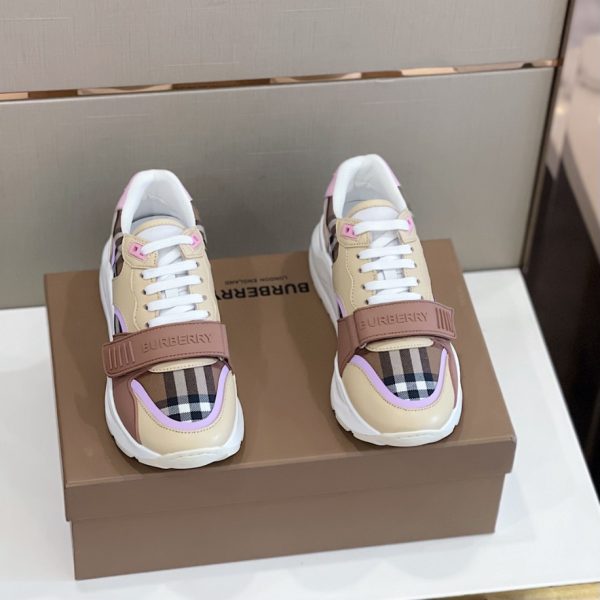 Burberry Check Cotton Leather Pink Sneaker Reps 1