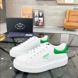 Prada Brushed Leather White Green Sneakers Reps 1