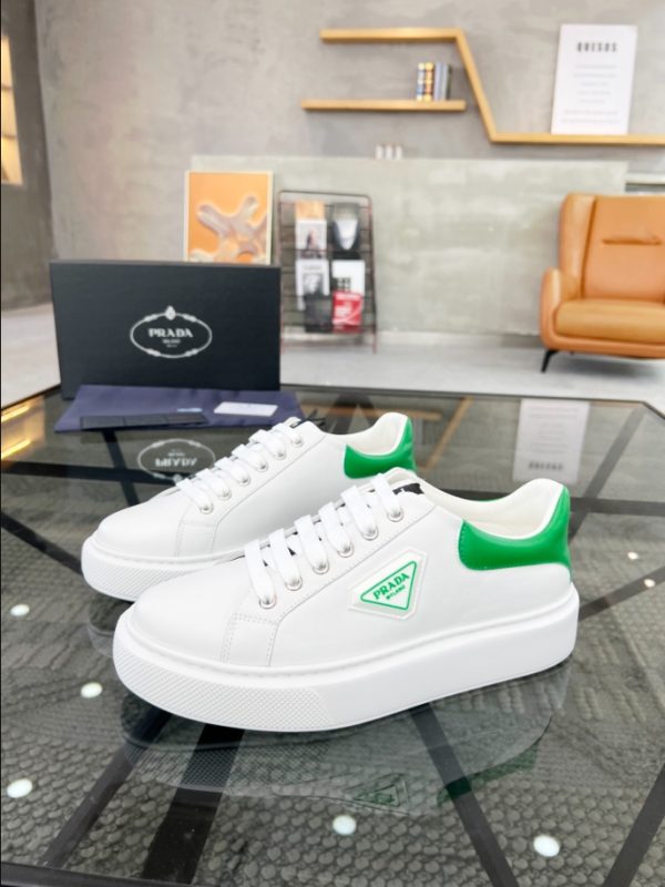 Prada Brushed Leather White Green Sneakers Reps 1