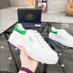 Prada Brushed Leather White Green Sneakers Reps 2