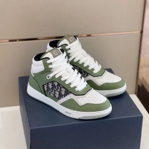 Dior B27 High Top Smooth Calfskin Oblique Jacquard 'Olive Cream' Sneaker Reps 3