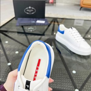 Prada Brushed Leather White Blue Sneakers Reps 2