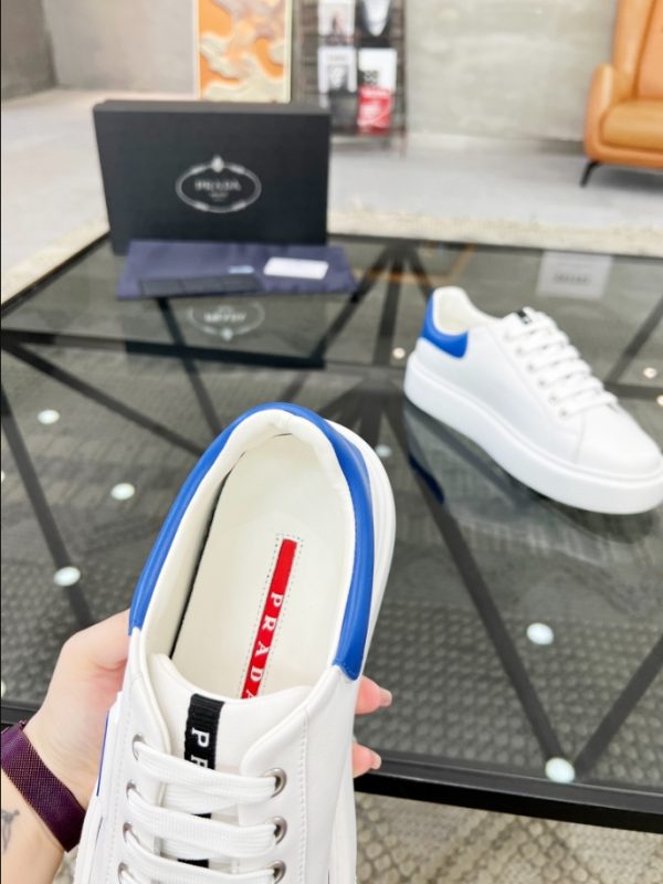 Prada Brushed Leather White Blue Sneakers Reps 2