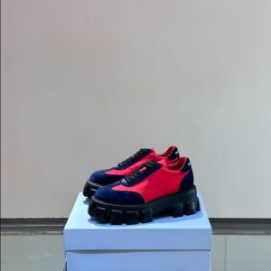 Prada Suede Lace-up Red Navy Sneakers Reps 4