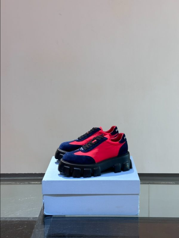 Prada Suede Lace-up Red Navy Sneakers Reps 4