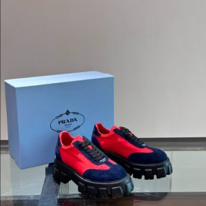 Prada Suede Lace-up Red Navy Sneakers Reps 2