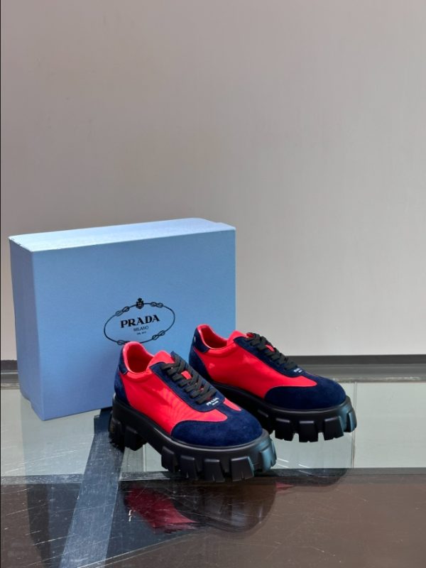 Prada Suede Lace-up Red Navy Sneakers Reps 2