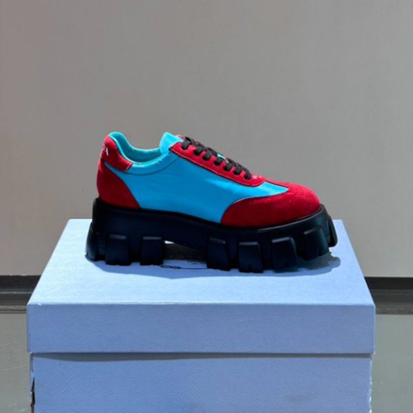 Prada Suede Lace-up Blue Red Sneakers Reps