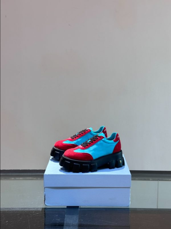 Prada Suede Lace-up Blue Red Sneakers Reps 3