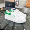 Prada Brushed Leather White Green Sneakers Reps