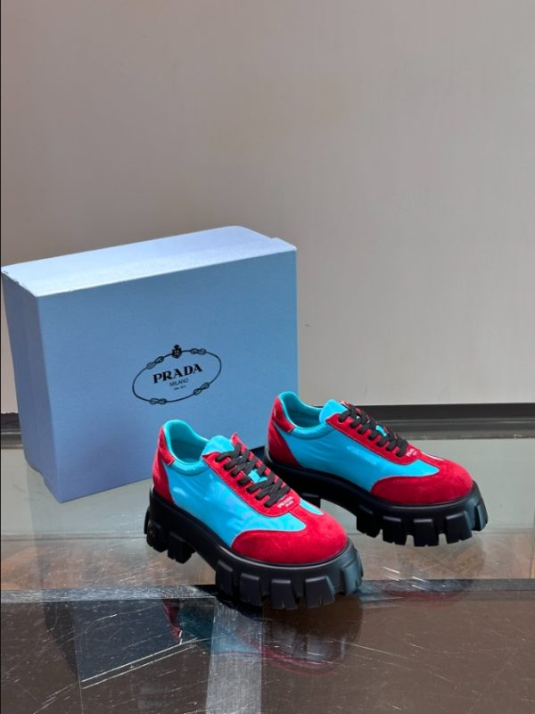 Prada Suede Lace-up Blue Red Sneakers Reps 4