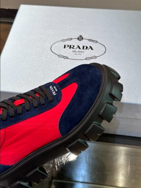 Prada Suede Lace-up Red Navy Sneakers Reps 5