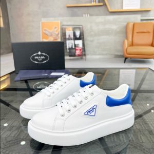 Prada Brushed Leather White Blue Sneakers Reps 5