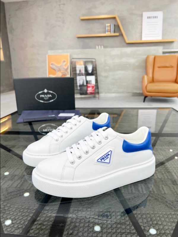 Prada Brushed Leather White Blue Sneakers Reps 5