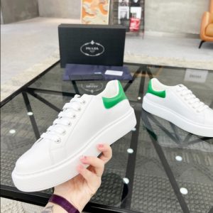 Prada Brushed Leather White Green Sneakers Reps 3