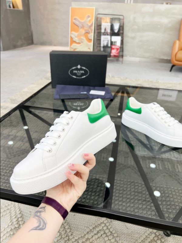 Prada Brushed Leather White Green Sneakers Reps 3