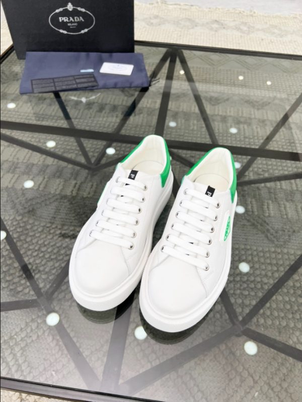 Prada Brushed Leather White Green Sneakers Reps 5