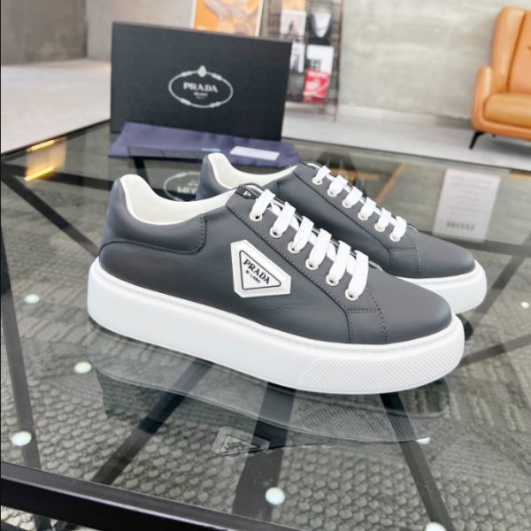 Prada Brushed Leather Grey White Sneakers Reps