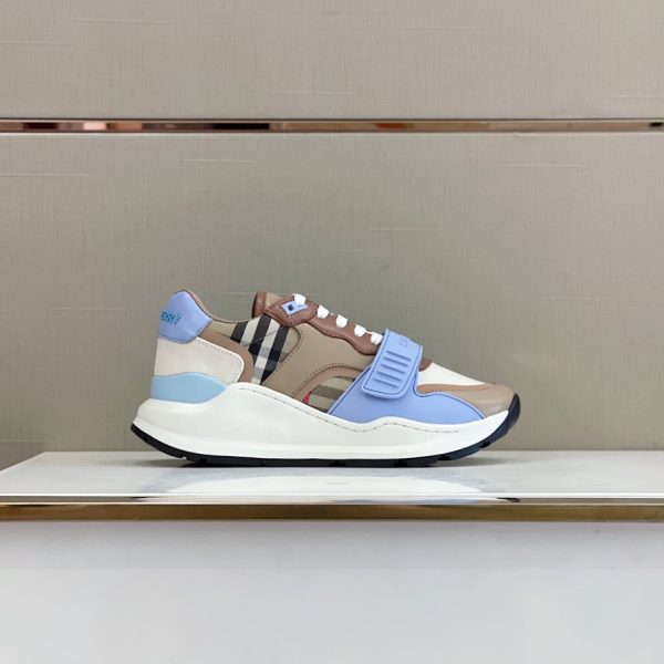 Burberry Check Cotton Leather Blue Sneaker Reps