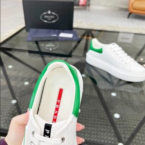 Prada Brushed Leather White Green Sneakers Reps 6