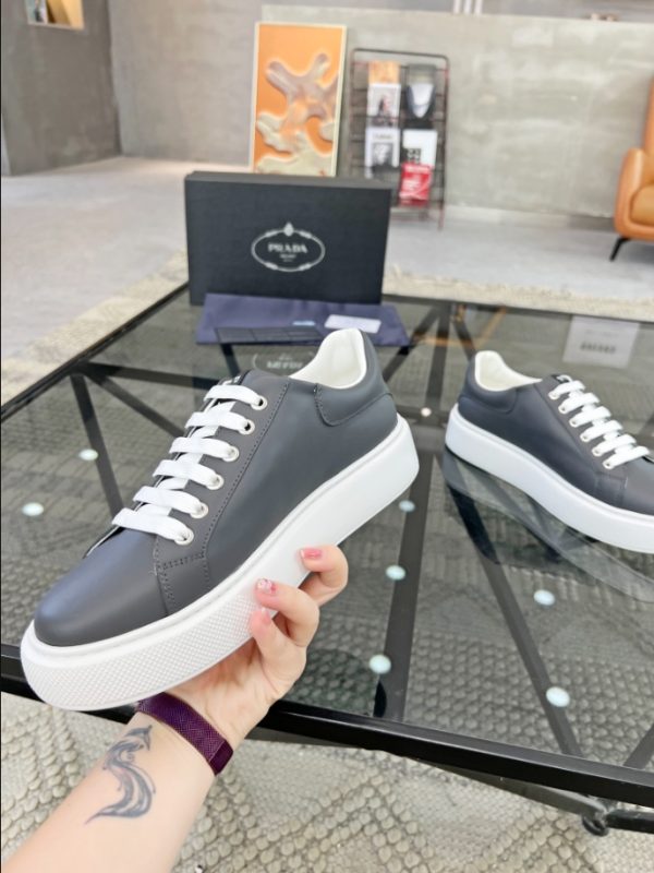 Prada Brushed Leather Grey White Sneakers Reps 5